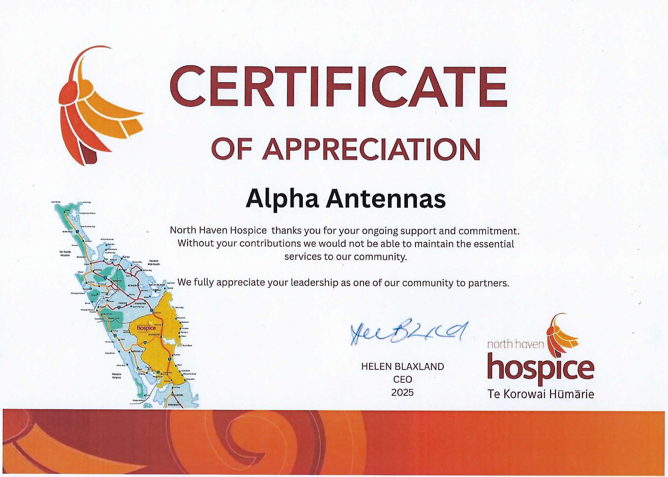 North Haven Hospice Certificate of Appreciation