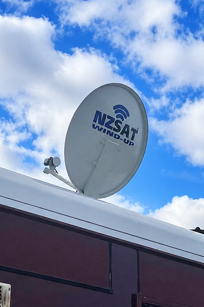 NZ Sat wind-up satallite dish installed on mobile home